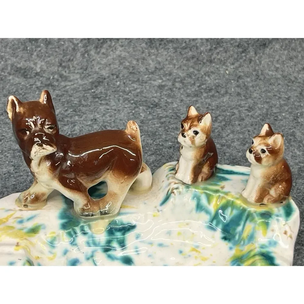 Vtg MCM Boxer Bulldog Dog Puppies Ceramic Ashtray Trinket Soap Dish Japan